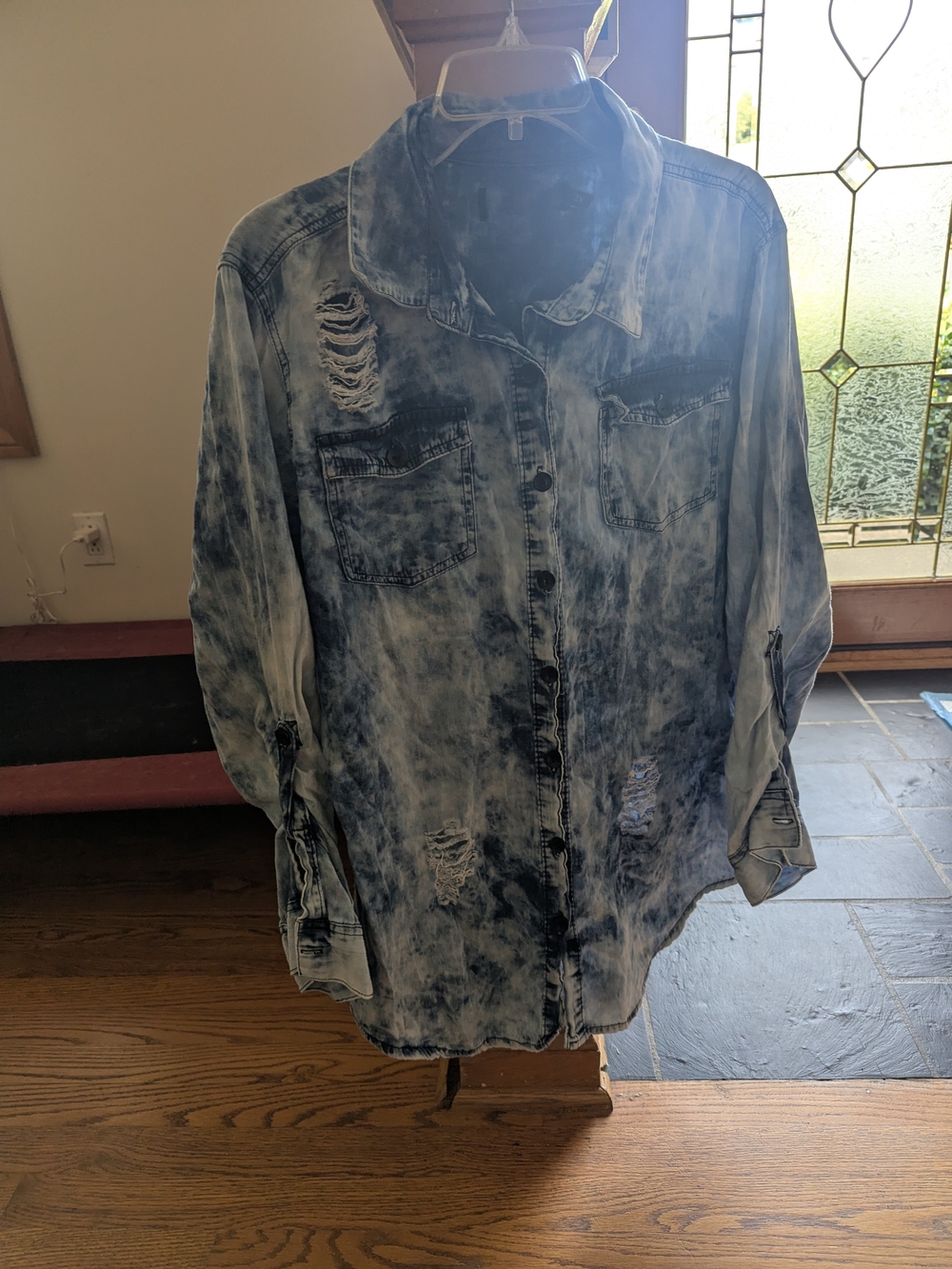 Women's Acid-Wash Denim Shirt Jacket - Blue
